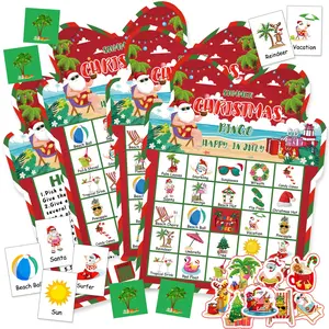 37 Pcs Summer Christmas Bingo Game Set Hawaii Christmas Bingo Game 24 Players Card with Reward Sticker Tropical for Family Activities Luau Birthday Party Supplies