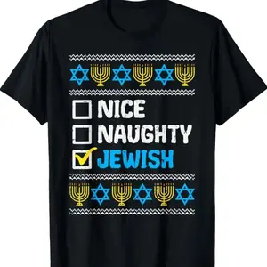 Nice Naughty  Ugly Hanukkah Sweater Chanukah Jew Gift Short Sleeve T-Shirt A4G