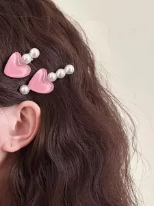 Heart-Shaped Hair Clips with Pearl Texture, Resin Material, Elegant Design, Perfect for Casual Wear or Spring Dates
