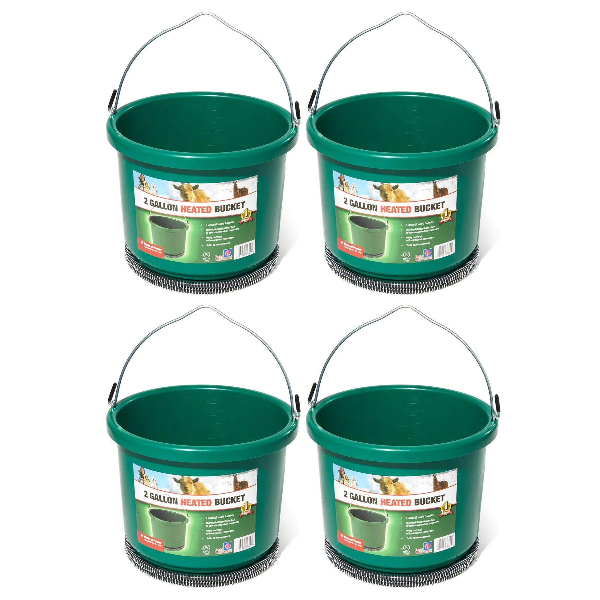 Farm Innovators Model Oversized 2 Gallon Plastic Heated Bucket, 60 Watt (4 Pack)