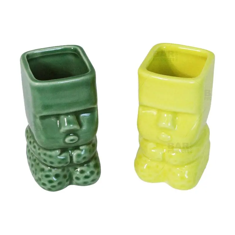 BarConic® 2oz Quality Ceramic Tiki Shot Glass Set - Tiki-Themed Kitchenware, Cocktail Drinkware