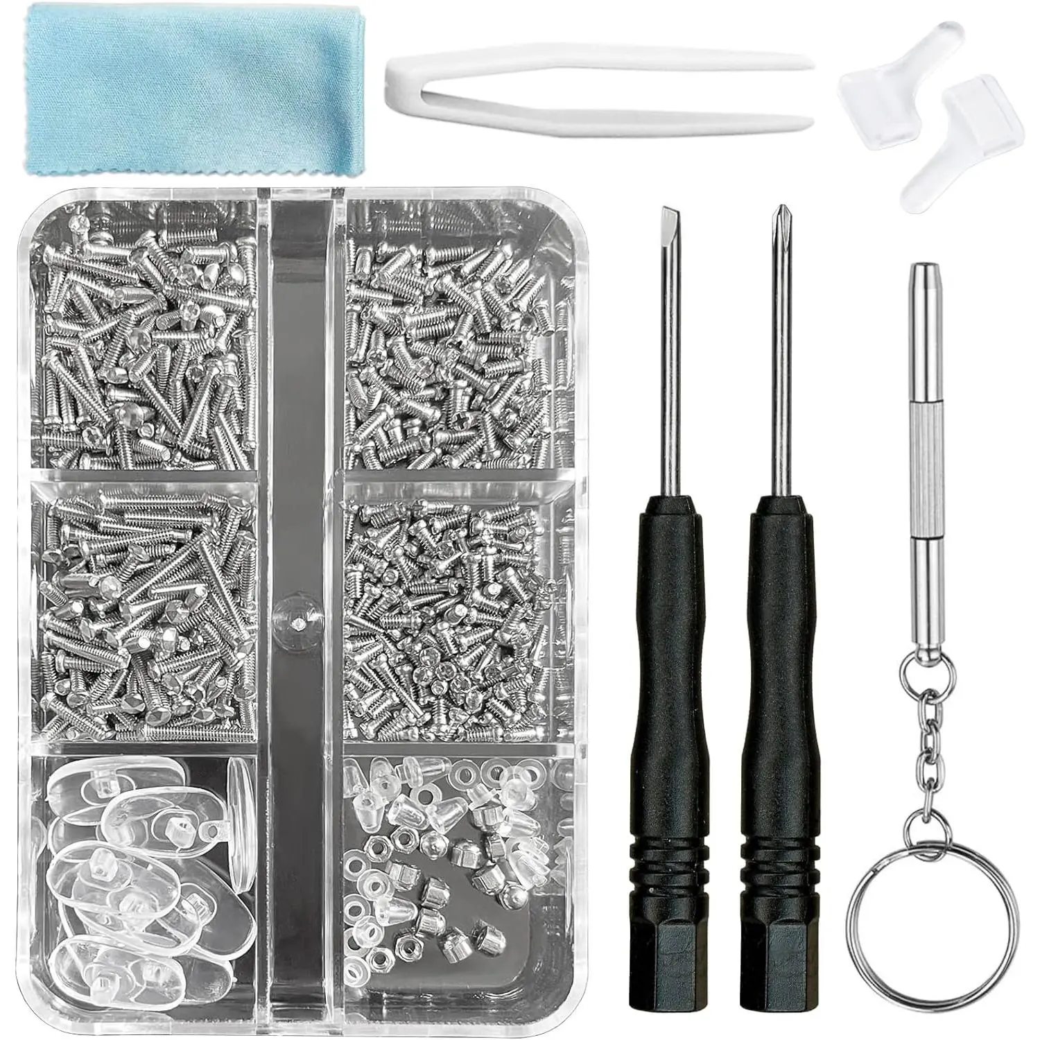 Eyeglass Repair Kit with Screws, 15 Types Screws for Eyeglasses - Frame Screws, Hinge Screws, Nose Pads Screws - Essential Eye Glasses Repairing Kit Tool