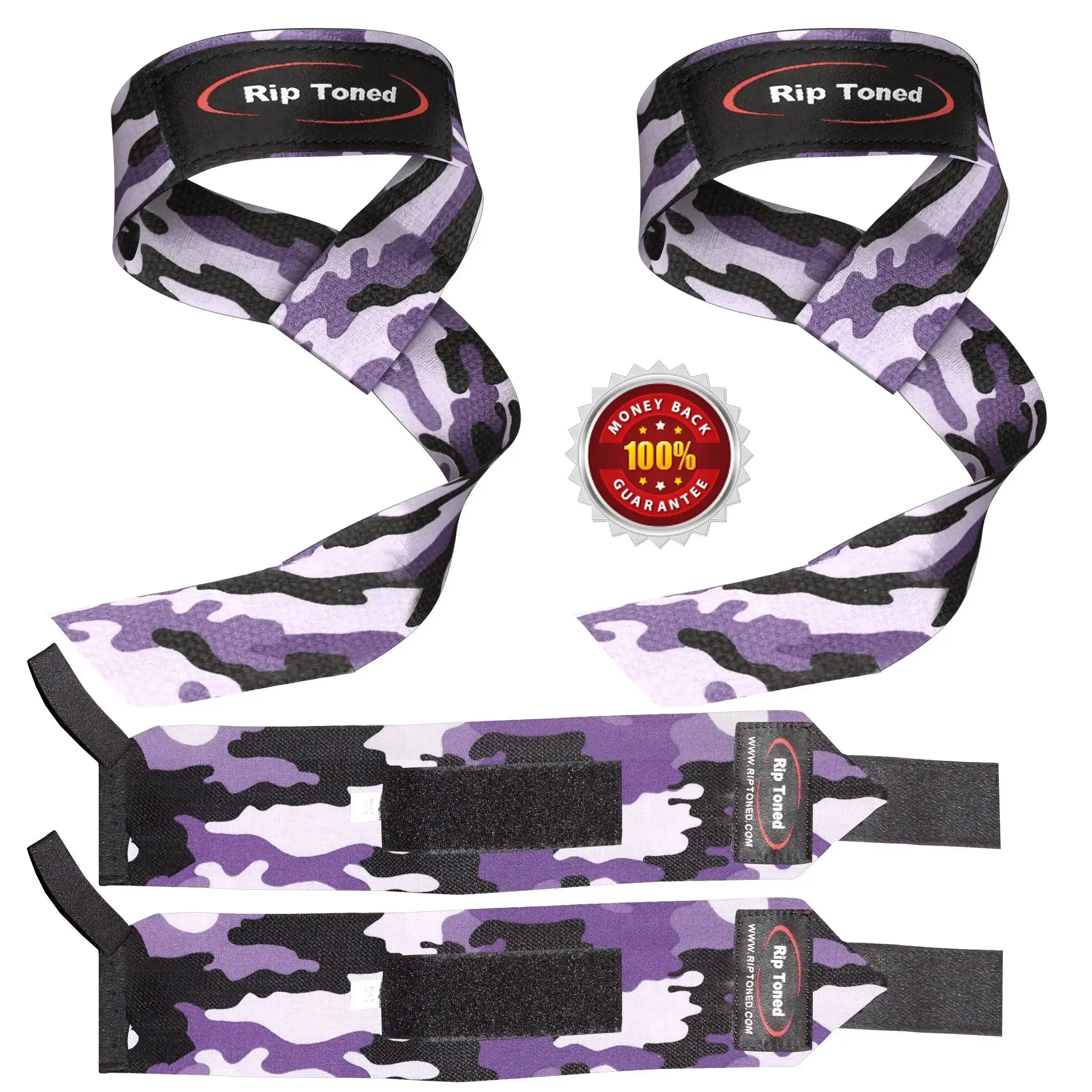 Lifting Straps & Wrist Wraps Combo Pack - Purple Camo
