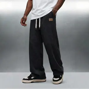 Men’s spring and autumn corduroy straight-leg pants, men’s long pants, letter-label fashion trendy casual loose sports pants
