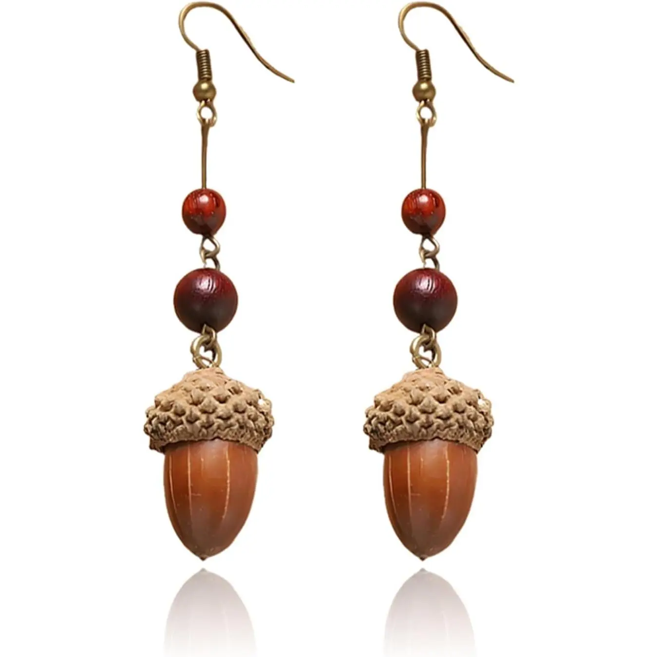 Women's Vintage Handmade Real Acorns-Pinecone Dangle Drop Earrings, Fall Holiday Costume Jewelry, Thanksgiving-Christmas Decor Gifts (Acorn A)