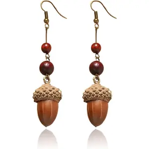 Women's Vintage Handmade Real Acorns-Pinecone Dangle Drop Earrings, Fall Holiday Costume Jewelry, Thanksgiving-Christmas Decor Gifts (Acorn A)