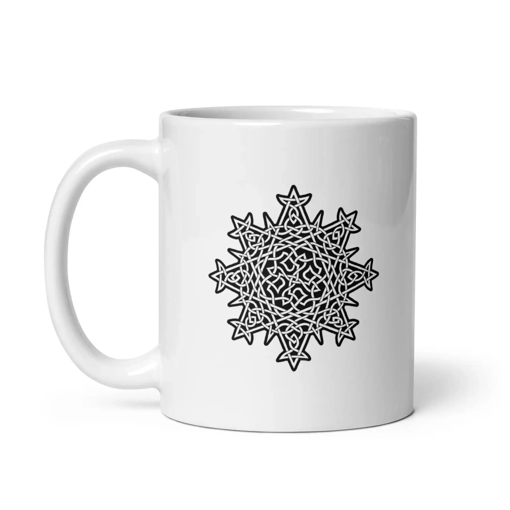 White Ceramic Coffee Mug - Morning Star Fire - B&W Solid