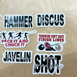 Track & Field Throwers Stickers, Discus, Hammer, Shot Put, Javelin, Water Bottle Sticker, Laptop Sticker