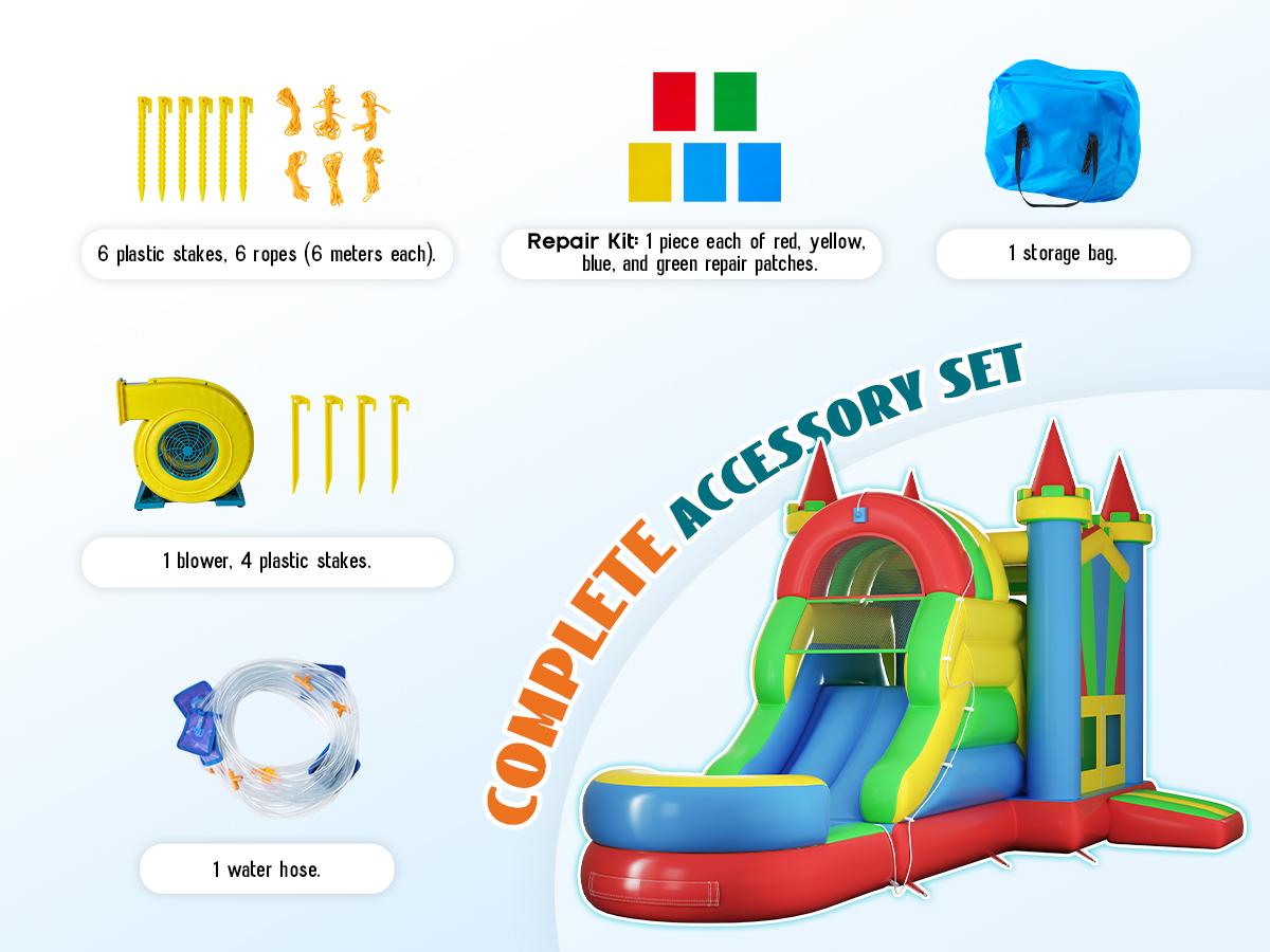 ALBOTT Inflatable Bounce House, Water Slide with Jumping Area, Climbing Wall, Splash Pool and Water Gun, Indoor Outdoor Jumper for Kids 3-12, Air Blower Included