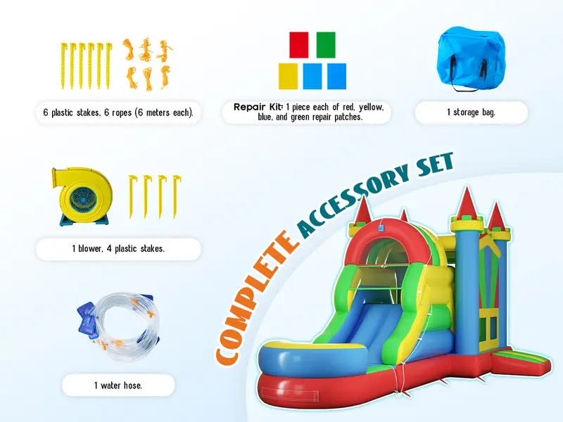 ALBOTT Castle Theme Multi-Play 420d+840d Fabric Soft Pastel Inflatable Water Slide Bounce House (7 Sizes) - Kids Sports Outdoor Jumper with Jumping Area, Climbing Wall, Splash Pool, Water Gun, Air Blower for Ages 3-12,[TikTokShopFallDealsForYou]