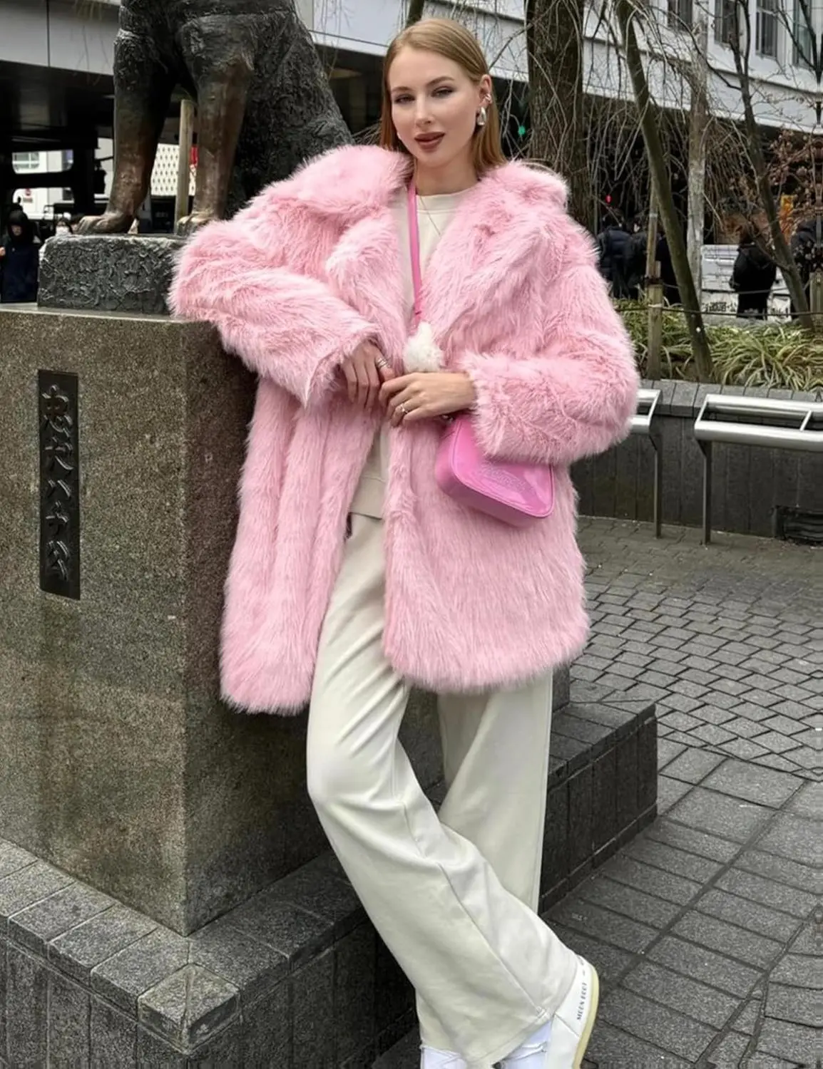 Kissonic Women's Faux Fur Coat Long Sleeve Lapel Shaggy Winter