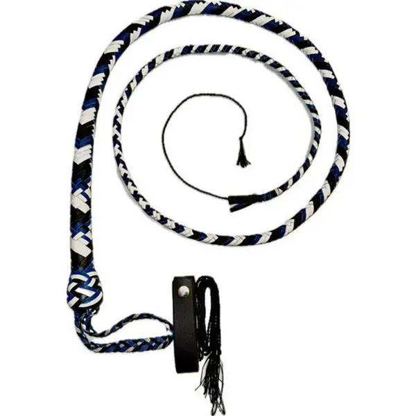 Snake Whip - Black - Blue - White- Leather 12 Ply Shot Loaded - 4ft to 8ft Handmade