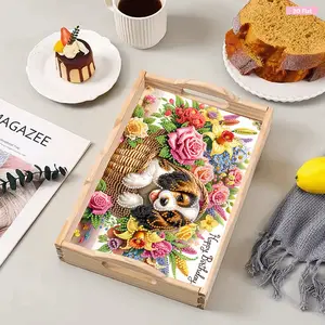 Diamond Art Painting Wooden Serving Tray with Handle Wooden DIY Diamond Painting Tray Kit Serving Platter Arts and Craft Gifts Trays Decor Gift Home Decor