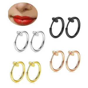 2-6Pc Fake Nose Ring retractable earrings Hoop Faux Lip Earrings Cartilage Septum Clip on Ear Lobe Helix Anti Conch Non Piercing