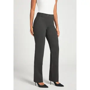 Betabrand Classic Dress Pant Yoga Pant Straight Leg, Mid Rise Waist - Charcoal (XS-XXL Regular, Petite, Long) Wrinkle Resistant Stretch Ponte Knit
