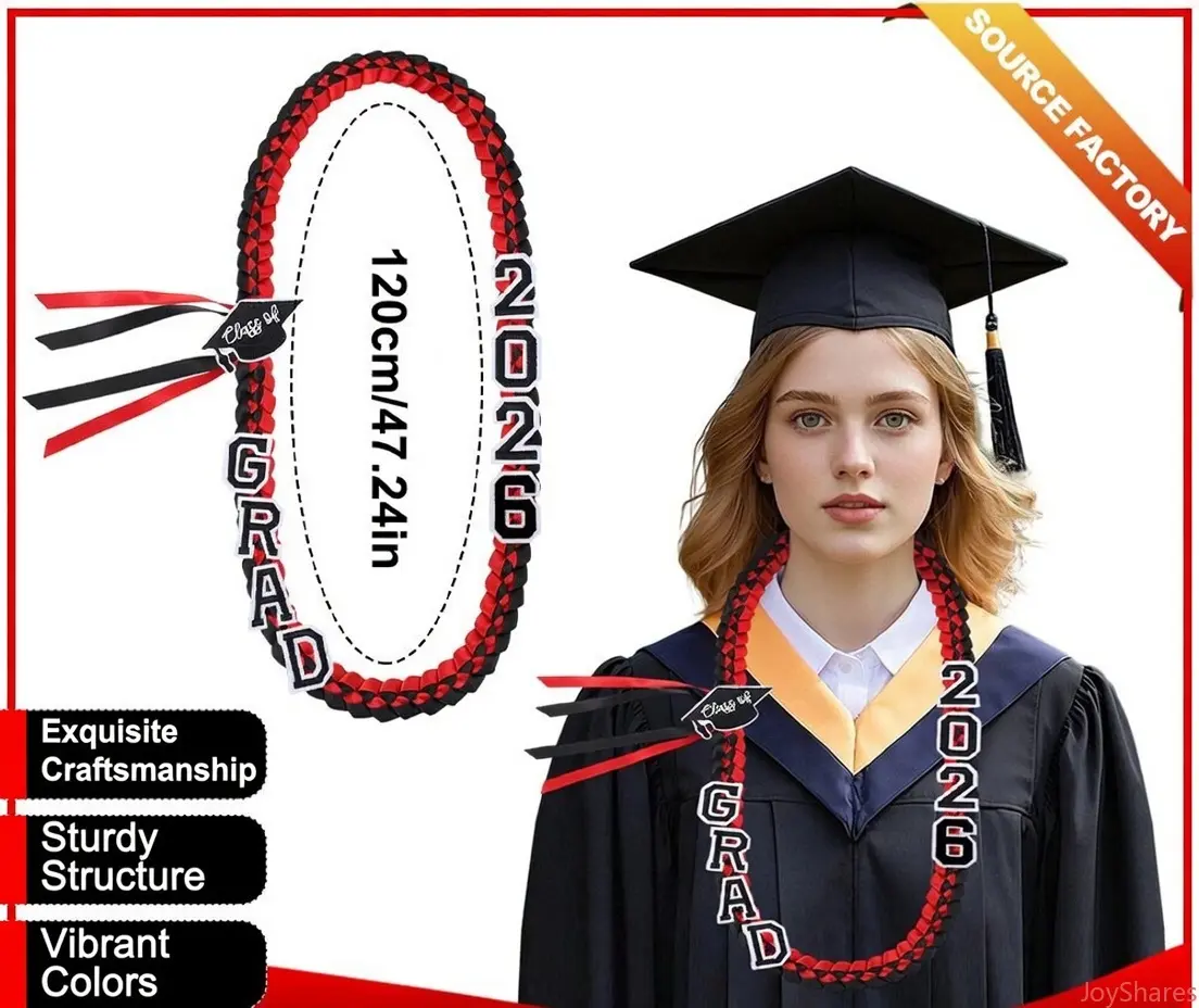 Unisex 120cm Braided Polyester Graduation Ribbon Lei - Blue Gradient, Fashion Accessory with Grad Letters, Cap Charm, Adjustable Money Holder, Safety Pins for Grad Ceremony, Universal Accessories, Fashion Unisex, 47.24In, Party
