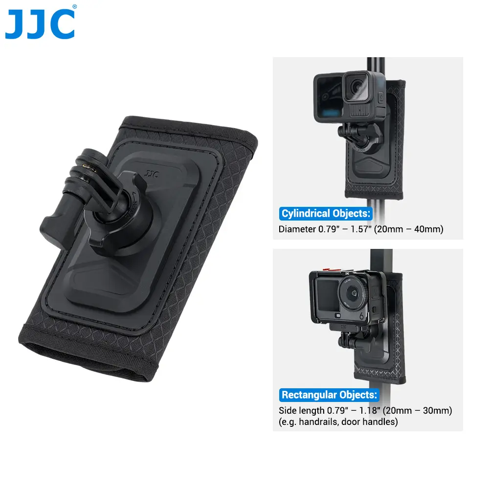JJC Action Camera Shoulder Strap Mount with Large Velcro D-ring Knob-Locking Ball Head 62° Flexible Angle for Osmo 360 Action 6 5 Pro 4 Insta360 X5 X4 Air Gopro Hero 13 12 11 Climbing Hiking POV recording