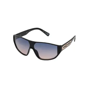 Black Wrap-A-Around Shield Sunglasses with Clear Lenses and Adjustable Bracelet