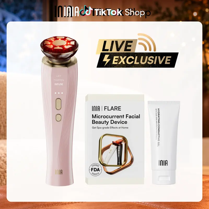 【LIVE EXCLUSIVE】INIA FLARE All-in-One Facial Beauty Device, 3-in-1 Facial Massager Beauty Device for Face and Neck Skin Rejuvenation Lifting/ Tightening/ Infusing, Perfect Gift Season Pick,Summer Travel Accessories, Facial Care Tools, Micro Current Device