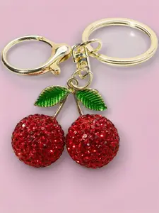 Fashionable Cherry Keychain with Full Rhinestones, Elegant Car Key Holder, Chic Bag Charm, Keychain For Bags, Premium Quality Accessory
