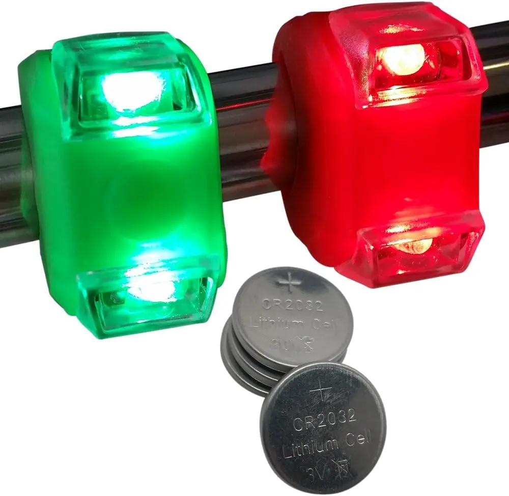Portable Marine LED Navigation Bow Lights for Kayak, Canoe, Yacht - Red & Green, Silicone Rubber, Battery-Powered, Water-Resistant, Kayaking Safety Gear