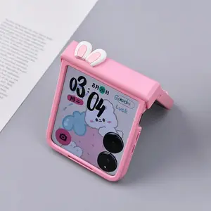 Cute Rabbit Ears Hinge Phone Case For Samsung Galaxy Z Flip 3 4 5 6 7 For Motorola Razr 40 50 60 Ultra Xiaomi Mix Flip 2 Cover