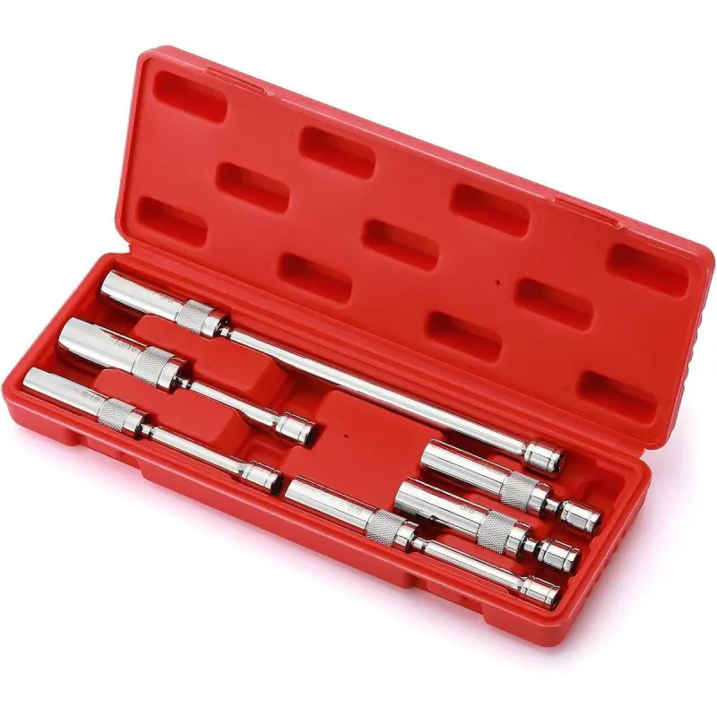 6PCS 3/8-Inch Drive Magnetic Swivel Spark Plug Socket Set, Include 9/16-Inch, 5/8-Inch, 13/16-Inch, 14mm Socket, Length: 4-Inch, 6-Inch, 11-Inch, 12-Point, CR-V