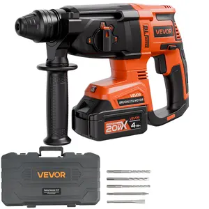 VEVOR 20V Brushless Cordless Hammer Drill,  Lithium-Ion 1 Inch Rotary Hammer Driver, SDS-Plus Electric Lightweight Power Tool Kit with Battery and Charger, 4 Functions, 1200 RPM, 5300 BPM