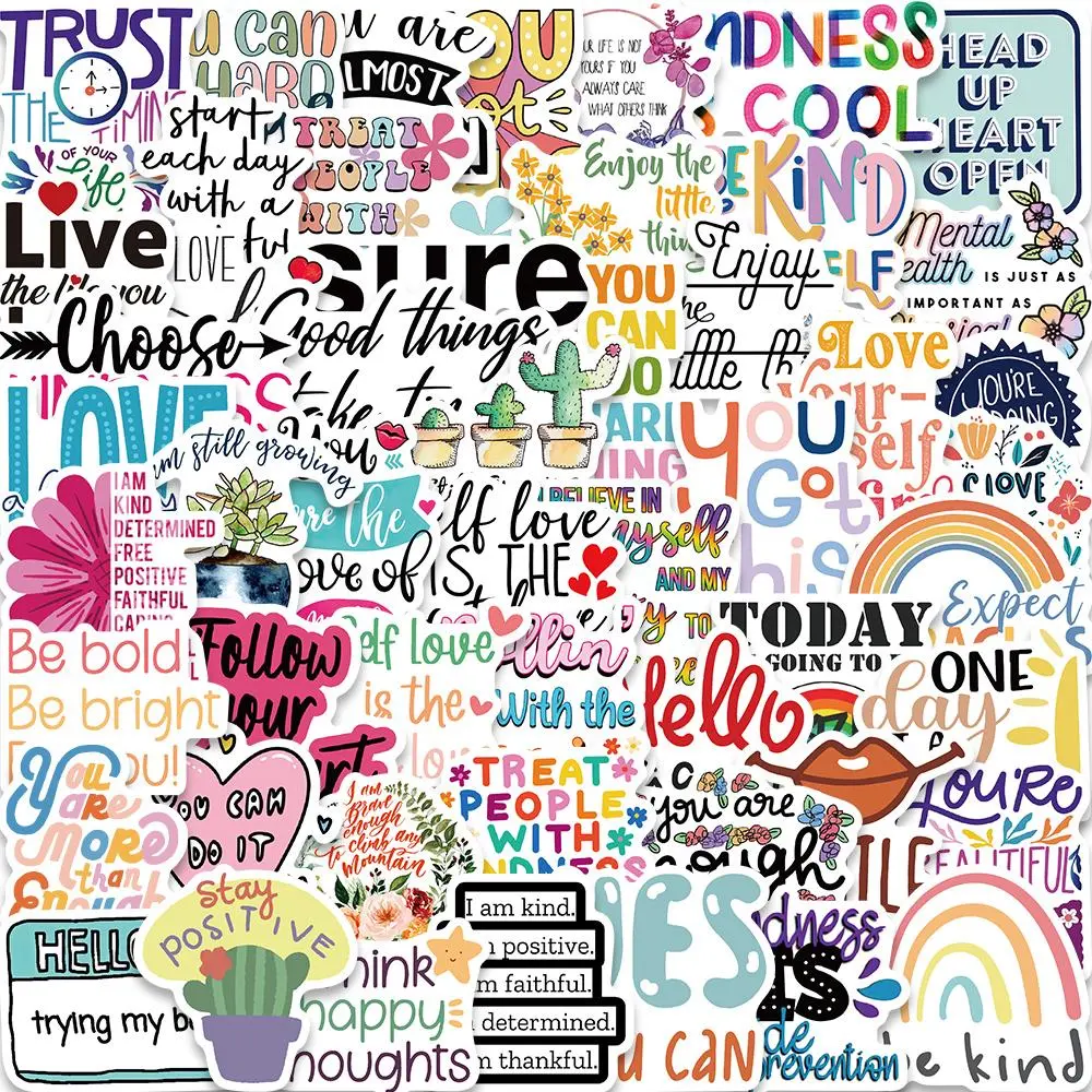 Motivational English Slogan Sticker, 52pcs/set Cartoon Funny Inspirational Sticker, DIY Decorative Sticker for Phone Case, Computer, Guitar, Bag, Water Cup, Scrapbook