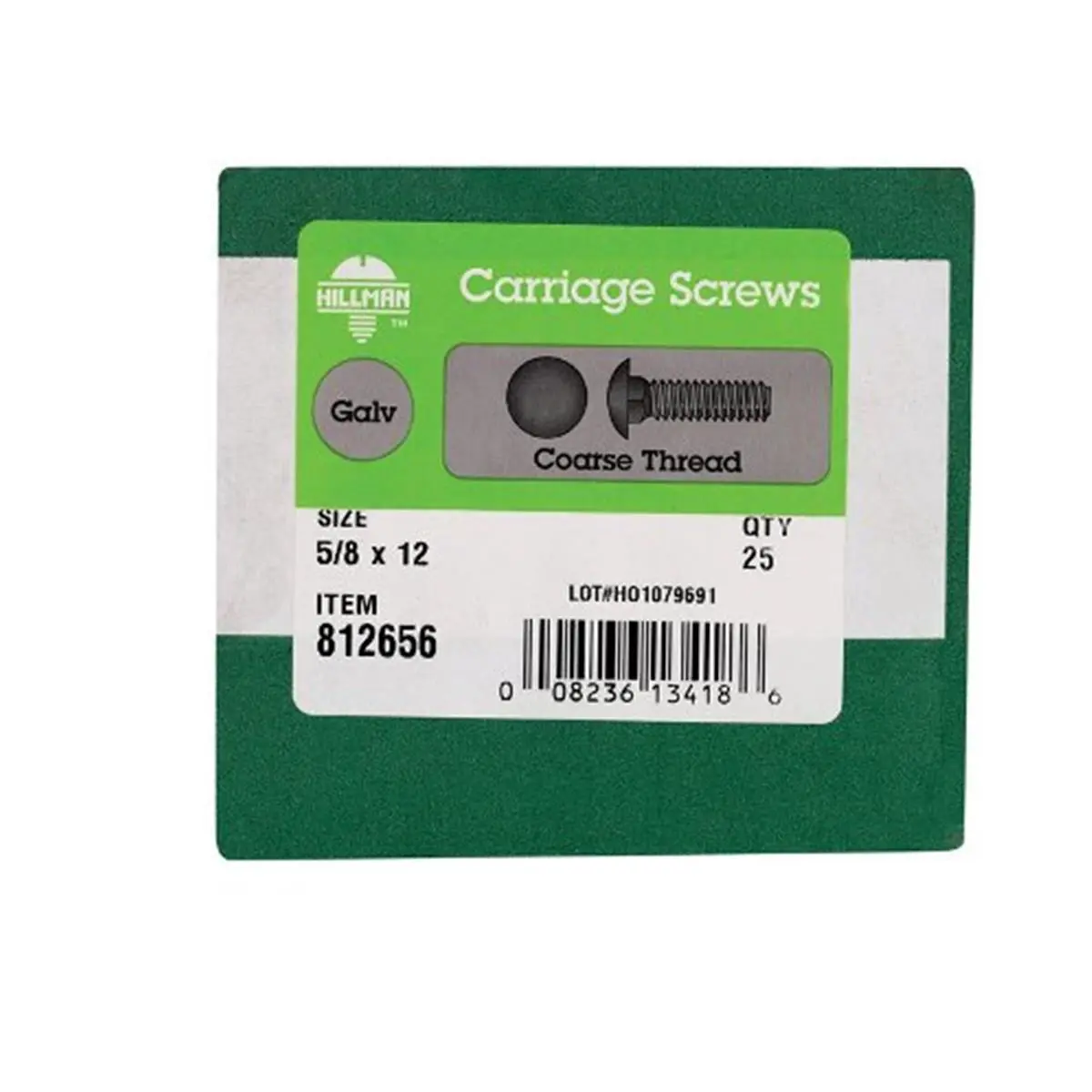 hillman Hot Dipped Galvanized Carriage Bolt, 0.63 x 12 in., Coarse Thread, Corrosion-Resistant Carriage Screws for Water Sports, Bolts