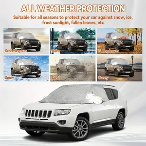 Car windshield cover with rearview mirror cover, 4-layer heavy-duty PEVA aluminum foil snow-proof cover, protects the windshield from rain, sunlight and frost, large size suitable for SUVs and trucks