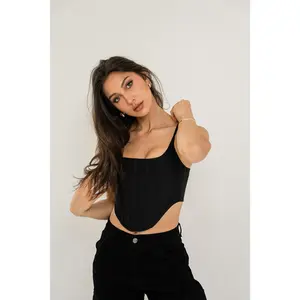 HEATHER Adjustable Spaghetti Top - Black Fabric Women's Top with Zipper Closure for Comfort and Basic Style