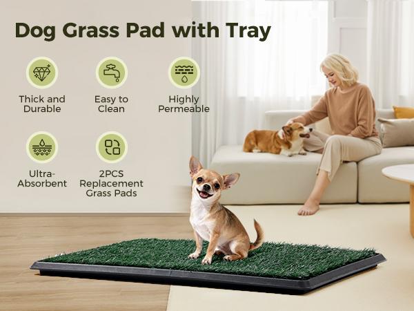 PAWGIANT Dog Grass Pad with Tray, 17.9"x14", With 2 Reusable Artificial Turf, for Dogs Potty, for Balcony Apartment, Realistic, Quickly Absorbency Portable Dog Litter Box Bathroom Turf for Pet Training, Waterproof Non-Slip Washable Puppy Pee PAWGIANT Dog Grass Pad with Tray, 17.9"x14", With 2 Reusable Artificial Turf, for Dogs Potty, for Balcony Apartment, Realistic, Quickly Absorbency Portable Dog Litter Box Bathroom Turf for Pet Training, Waterproof Non-Slip Washable Puppy Pee