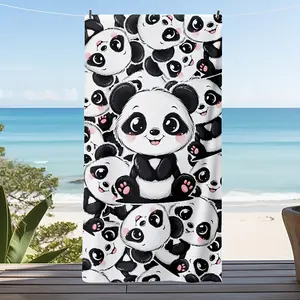 1 item, a cute panda beach towel, super soft polyester beach towel, swimming pool towel, camping towel, picnic towel