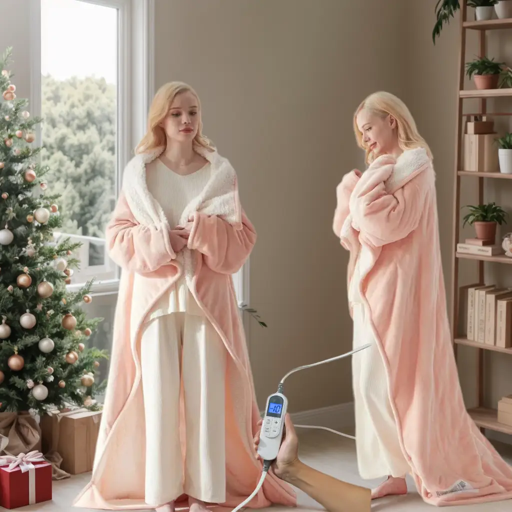 Cosybay Wearable heated blanket with foot pockets,Overheat protection Electric wearable blanket,10 heating levels,1-12 time settings. AUTO-SHUT OFF in