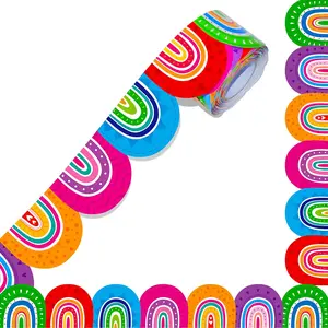 60  Bulletin Board Borders, Colorful Rainbow -Cut Rolled Border Trim Decoration Borders for School, Classroom, Offices Walls, Desks, Windows, Doors, Lockers