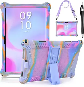 10.1 inch Silicone Tablet Case with Stylus Pen & Shoulder Strap, Moderness 10.1" Case, Soft Portable Protective Cover for QunyiCO 10.1, Azeyou Tab 6 10 inch, Rose Red & Purple
