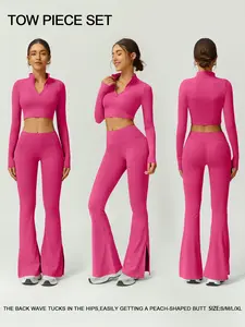 Women's Fashion Stand Collar Half-Zip Thumb Button Slim Fit Long Sleeve Top High Waisted Butt Lifting Pants Outdoor Running Golf Tennis Cycling Gym Workout Clothes Tennis Attire