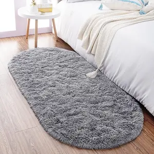 Fluffy Grey Rugs for Bedroom Living Room,2'X5' Oval Throw Rug for  Room,Shag Hallway Runner Rug,Small Soft Shaggy Bedside Non-Slip Plush  Dorm Carpet Home Decor Aesthetic