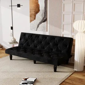 Black Velvet Convertible Sofa Bed Sleeper Sofa Modern Loveseat Space Saving Furniture for Living Room Apartment Bedroom Compact Soft Velvet Upholstery Multi Functional Convertible Couch for Home Guest Room Family Living Room