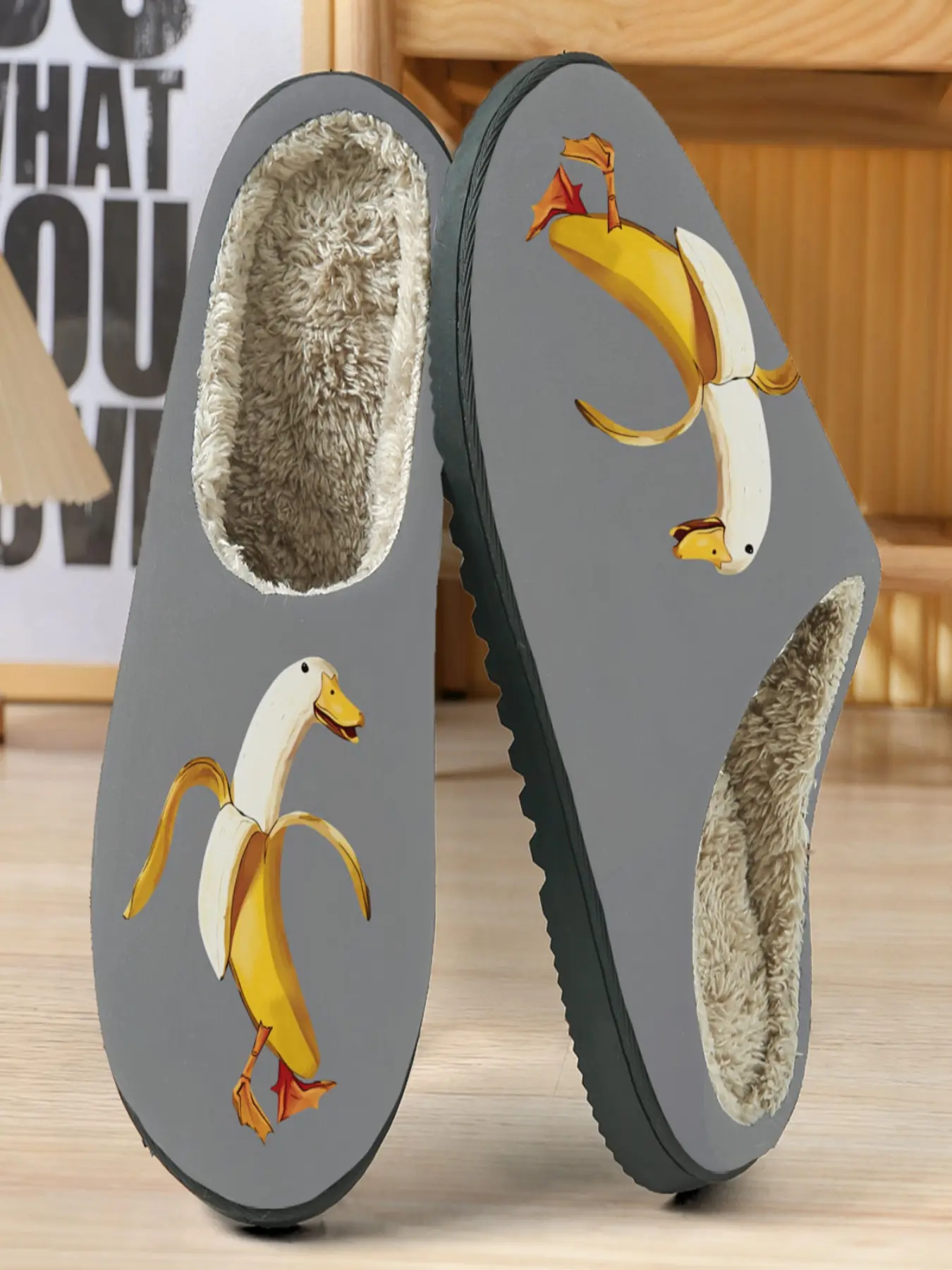 Banana Duck Collaboration Slippers, Funny and Creative Home Wear, Soft Plush Lining, Warm and Cozy, Perfect for Fall & Winter
