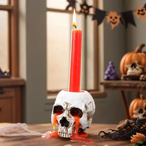 Halloween Gothic Tearful Skull Candle Holder, Resin Material, Indoor Desktop Decoration, Enhances Halloween Atmosphere, Perfect for Parties and Gifts