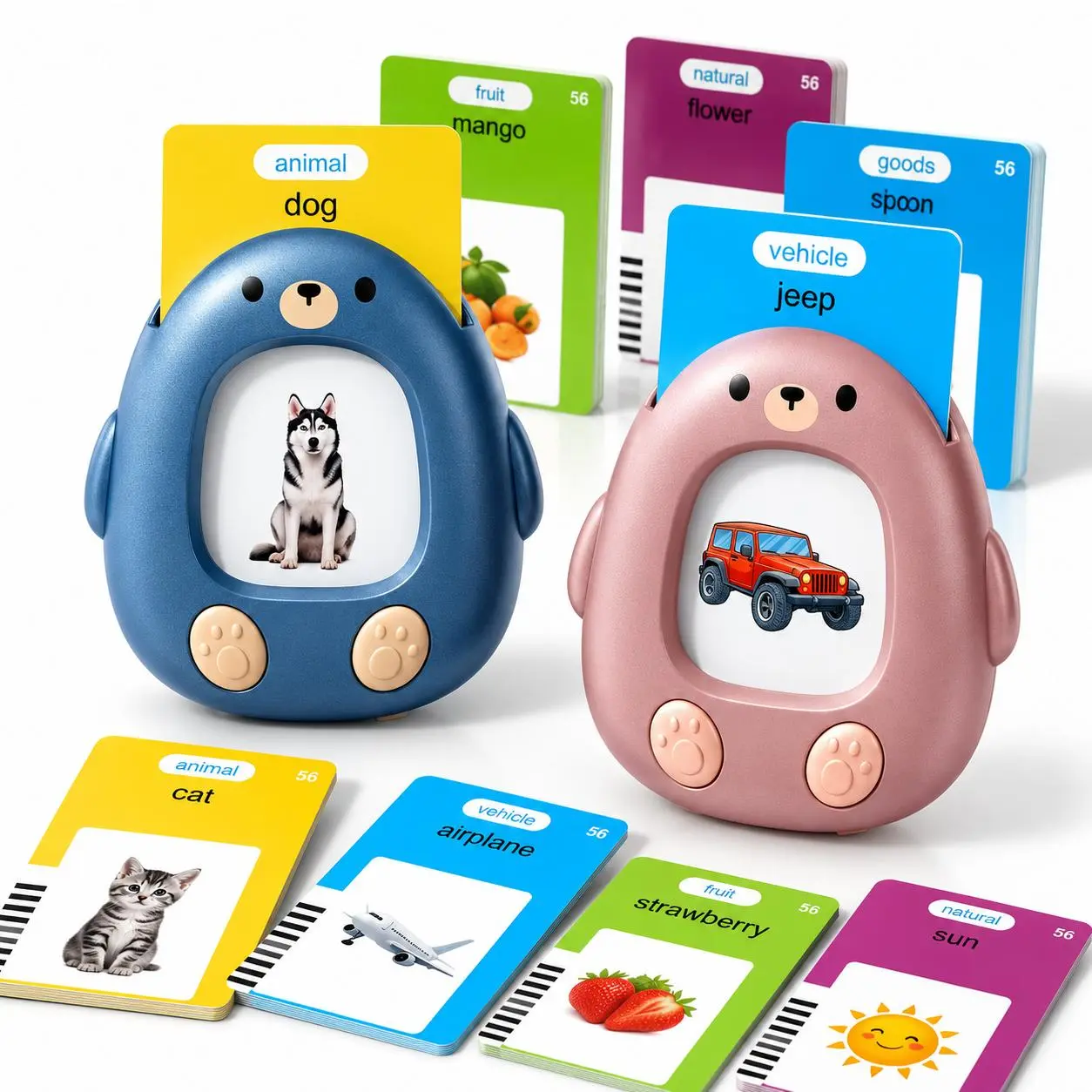 Talking Flash Cards for Toddlers, English Learning Card Reader Toy with 112 Cards & 224 Words, ABC Animal Word Learning Toy for Preschool Boys Girls