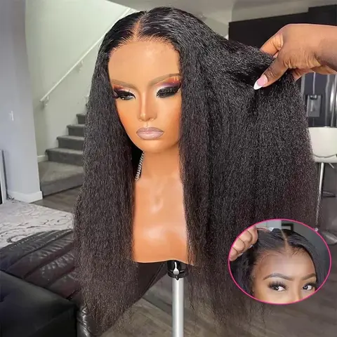 CORIIANA Glueless Wigs Human Hair Ready to Wear 13x6 HD Lace Front Wig Human Hair Yaki Kinky Straight 7x5 Lace Closure Wigs For Black Women Pre Plucked Beginner Friendly Drawstring 200%