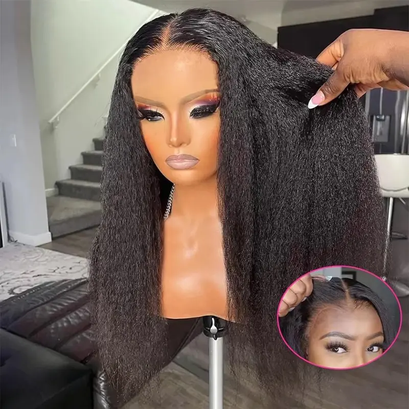 CORIIANA Glueless Wigs Human Hair Ready to Wear 13x6 HD Lace Front Wig Human Hair Yaki Kinky Straight 7x5 Lace Closure Wigs For Black Women Pre Plucked Beginner Friendly Drawstring 200%