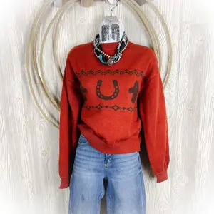 Giddy Up Horse Sweater - Burnt Orange - Western Sweater