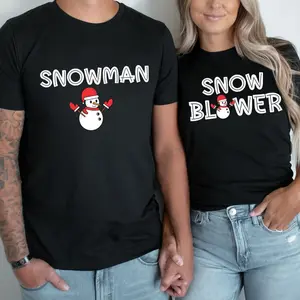 Couples Snowman Christmas Unisex Shirts, Funny Couple Christmas Shirts, Funny Xmas Pajamas Shirts, Funny Ugly Sweater Party Tees Tops Round Neck