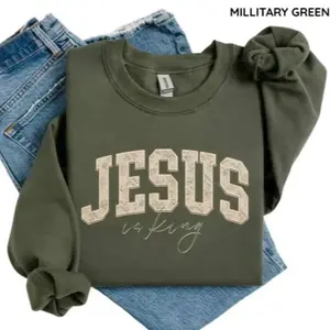 Jesus Is King Sweatshirt, Minimalist Christian Crewneck, Faith Based Boho Pullover, Religious Cotton Top, Christian Gift Apparel Gift For Women