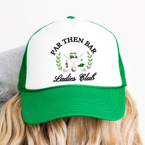 Par then Bar Ladies Club Trucker Hat - Funny Golf Hat for Women - Trendy Women's Golfing Hat -Preppy Golfer Snapback