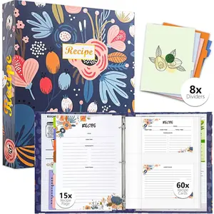 3 Ring Recipe Binder 8.5" x 11" Recipe Book Recipe Binder Kit with 60 Printed Recipe Cards 4'' x 6'', 8 Category Dividers to Write in Your Recipes,  Gifts for Women (Blue)